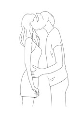 Sweet embrace artwork showing a couple kissing tenderly, perfect for romance novels, wedding designs, or heartfelt greeting cards needing a loving touch