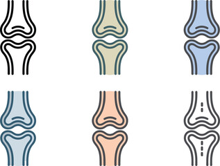 Human joint anatomy vector illustration set showing detailed skeletal bone structure icons in multiple colors for medical education and orthopedic healthcare