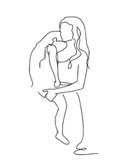Tender moment captured a mother's embrace holding her child close in a heartwarming, minimalist line art depiction of love and connection