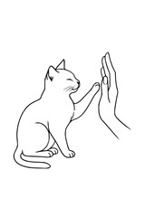 Adorable cat and human hand high five creating connection and trust, symbolizing friendship and playful bonding