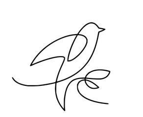 Charming minimalist line art of a delicate bird perched on a branch, conveying simplicity and natural beauty for diverse design projects.