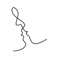 Elegant single line art captures the tender connection of two profiles in a minimalist embrace, symbolizing unity and love