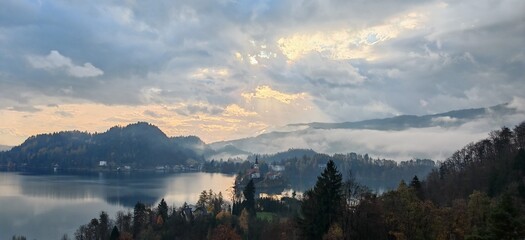 Bled - sunrise over the mountains