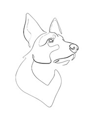 Elegant single line art portrait capturing the noble profile of a loyal canine companion, perfect for modern pet art.