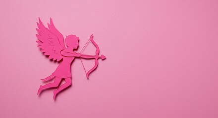 A pink paper craft silhouette depicting a mythical winged creature with a bow and arrow, commonly associated with affection and romance ,graphic ,seasonal ,february