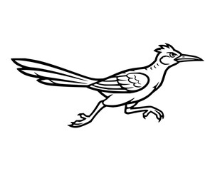 Dynamic roadrunner bird in motion, capturing speed and desert wildlife spirit with bold lines, perfect for branding and mascots.