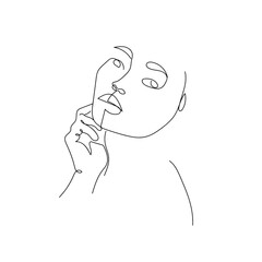Elegant minimalist single line drawing captures serene feminine beauty and introspective thought perfect for modern design