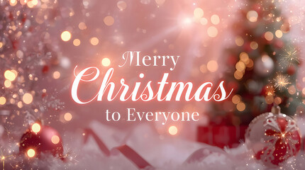Sparkling, horizontal Merry Christmas banner images featuring a warm pink and red palette, twinkling bokeh lights, festive ornaments, ribbons, and glowing holiday messages.
