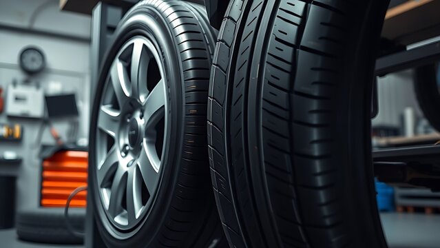 Automotive maintenance concept with tire service theme in a professional workshop.