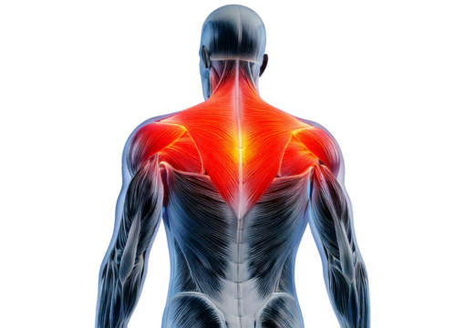 Anatomy - Inflamed Latissimus Dorsi. isolated on transparent or white background - Powered by Adobe