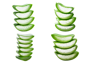 Collection piece of cross-cut aloe vera isolated on transparent or white background