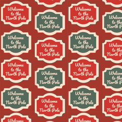 Seamless North Pole holiday label pattern in vintage Christmas style. Perfect for gift wrap, festive packaging, seasonal decor, greeting cards and winter projects.