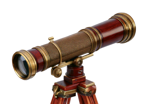 An antique telescope isolated on transparent or white background - Powered by Adobe