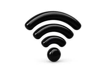 Black glossy wi-fi icon transmitting wireless signal for internet connection on transparent background