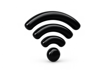 Black glossy wi-fi icon transmitting wireless signal for internet connection on transparent background