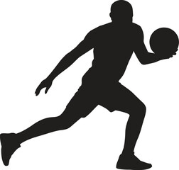 Running Basketball Player Silhouette Holding Ball – Athletic Sports Illustration