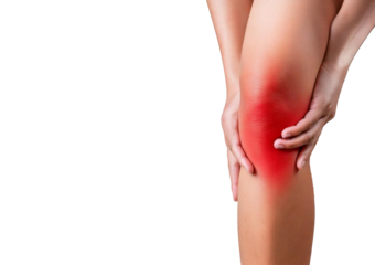 Inflamed His knees. isolated on transparent or white background