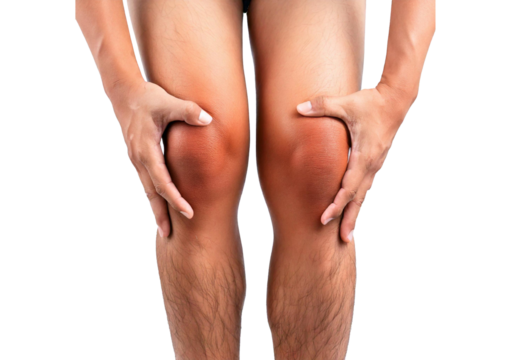 Inflamed His knees. isolated on transparent or white background