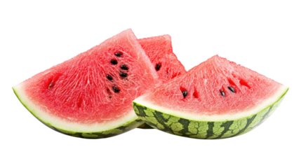 Watermelon slices with seeds isolated on a transparent background