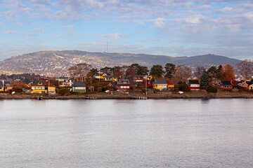 Typical Norwegian houses on the Oslo fjord,South Norway, Norway, Scandinavia, Europe