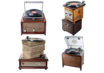 Set Old record players isolated on transparent or white background