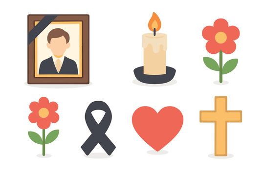Remembrance symbols for honoring lost loved ones and memorials. Set of 6 vector illustration