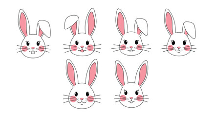 Obraz premium Charming collection of cute bunny faces in a cartoon style, featuring pink inner ears and rosy cheeks, perfect for Easter or springtime designs.