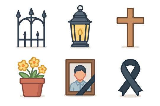 Symbols of remembrance for honoring loved ones lost. Set of 6 vector illustration
