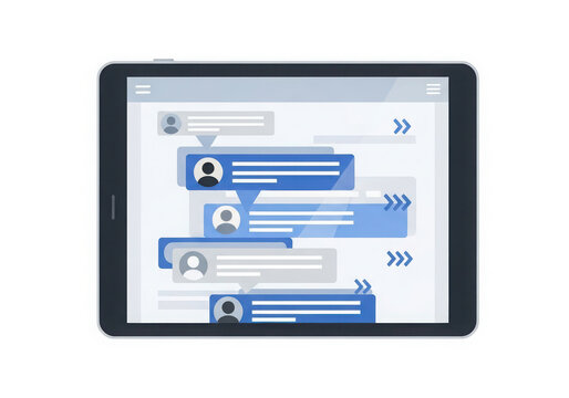 Tablet displaying digital chat conversation bubbles