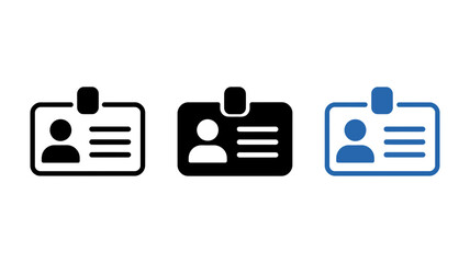 Set of id card icons in black and blue isolated on