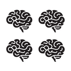 Minimal Black Solid Icon Set – Brain, User, Supply Chain & Logistics Symbols