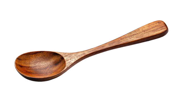 Wooden spoon with visible grain texture isolated on a transparent background