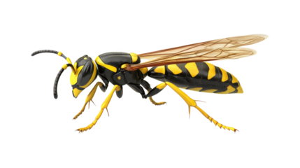Yellow and black wasp insect isolated on a transparent background