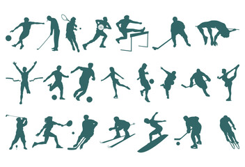 set of people doing sport silhouettes