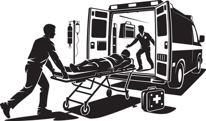 Emergency medical technicians transporting critically injured patient to ambulance for hospital treatment quickly