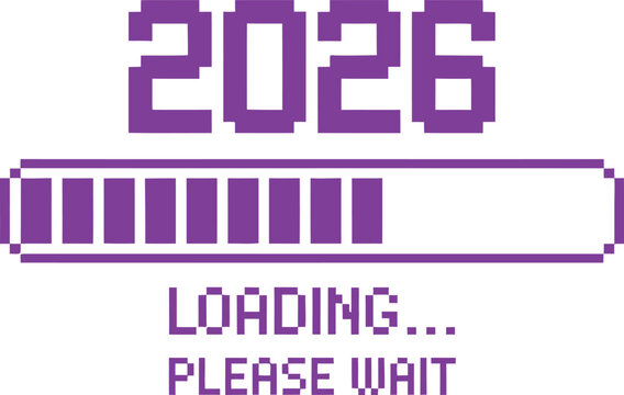 2026 Pixel Loading Bar in Purple – Retro Digital New Year Design