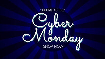 Cyber Monday Sale Typography Animation with Dark Radial Rays Background