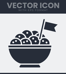 Iconic representation of a bowl filled with spherical objects, topped with a small flag, symbolizing goals, success or a special treat vector illustration