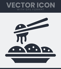 Chopsticks picking up delicious meal bowl minimalist filled icon, restaurant menus, culinary, plate, eating, cooking, dinner, dish, solid vector symbol illustration