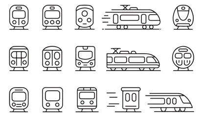 Train and rail symbol collection illustrating movement, logistics and public transit