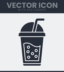 Refreshing bubble tea or soda drink icon, isolated graphic symbol of a beverage cup with straw and liquid, flat vector design illustration
