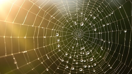 dismembering. A spider web with morning dew drops, backlit by soft sunlight. wildlife magazines, conservation campaigns, designed for eco-tourism storytelling, used by chefs.
