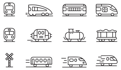 Railway and high-speed train icon set for transport, logistics and metro system design
