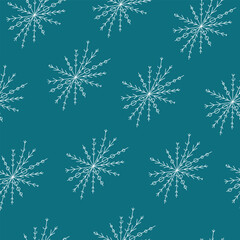 Seamless pattern of snowflakes on an emerald background, winter background