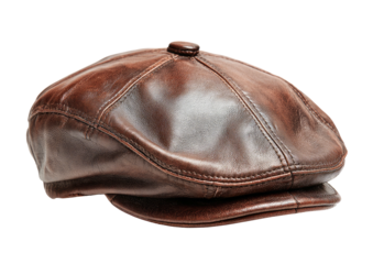 Leather newsboy cap, eight panels, brown, soft texture