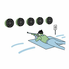 Biathlon athlete shooting at targets in snowy outdoor range  