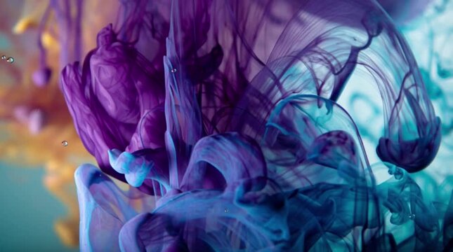 Abstract Ink in Water Purple and Teal Liquid Art Background