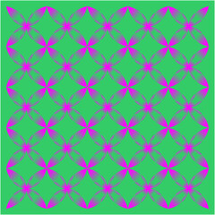 A repeating tapestry of glowing magenta petals over lush green, forming rhythmic circular clusters that radiate symmetry, motion, harmony, and captivating visual energy.