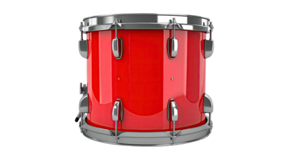 Glossy red drum with chrome hardware against a black background