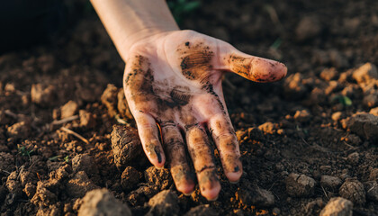 Hand Holding Soil in Palm – Farming, Labor and Connection to Land